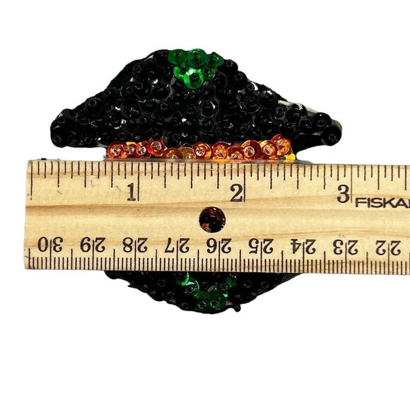 4 Vtg Homemade Halloween Frig Magnets Witches Pumpkins EUC Sequins Beads - Picture 13 of 14